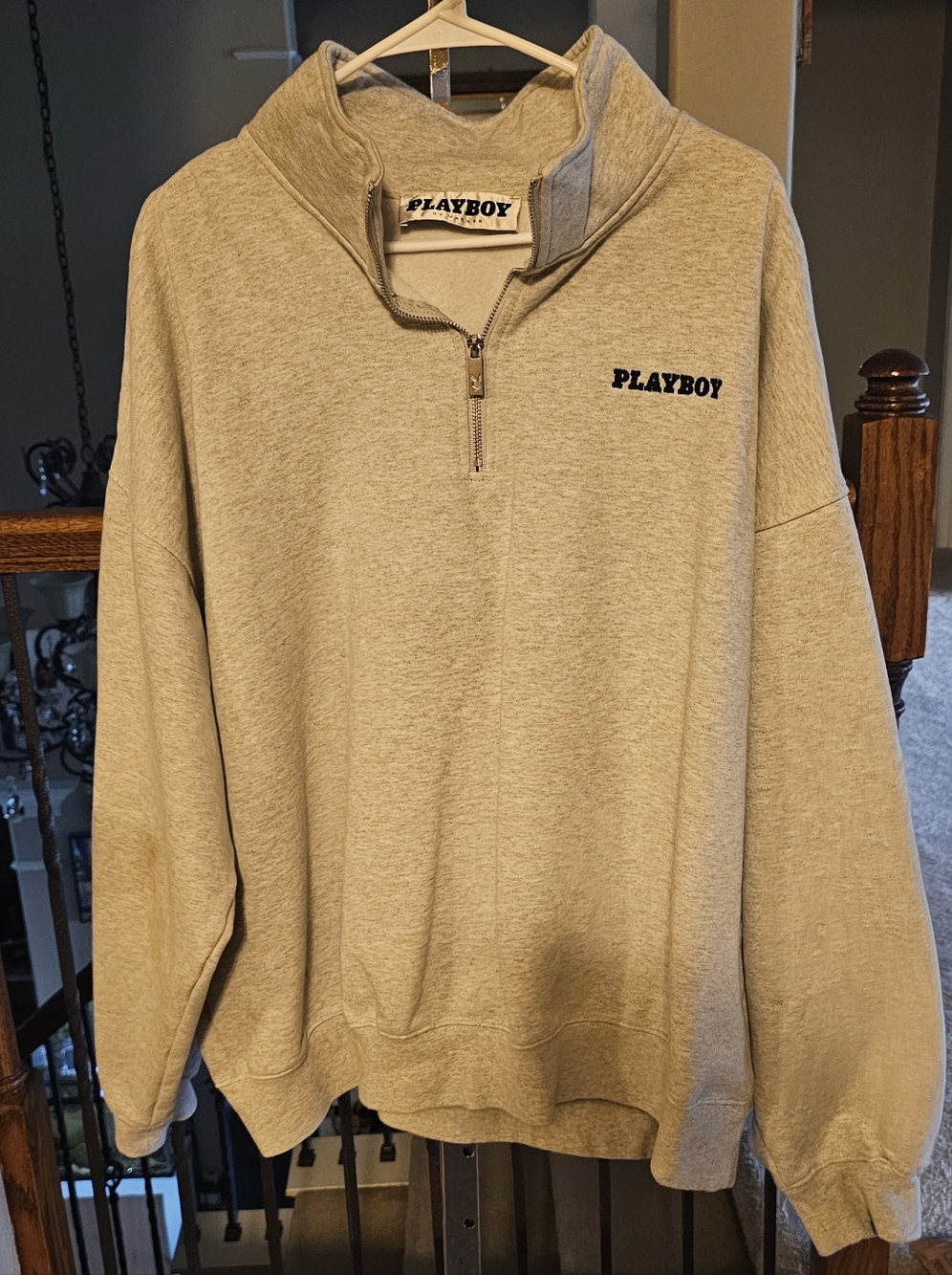 PLAYBOY Light Heather Gray Quarter-Zip Pullover